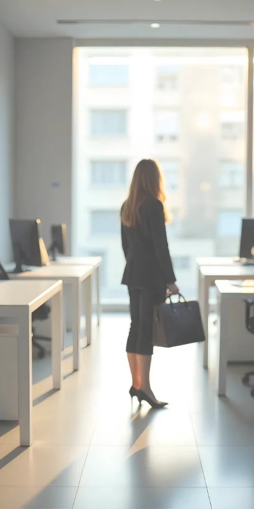 Advogada em escritório moderno representando defesa personalizada e compromisso com os direitos do cliente.