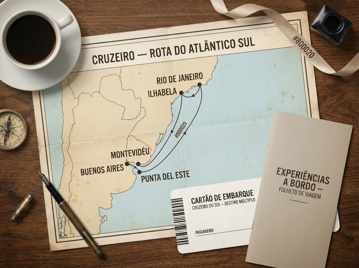 Mapa de rota e documentos do cruzeiro