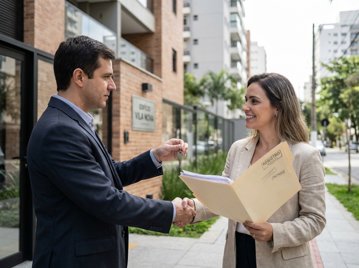 Advogada analisando matrícula e documentos do imóvel antes de dar lance em leilão extrajudicial