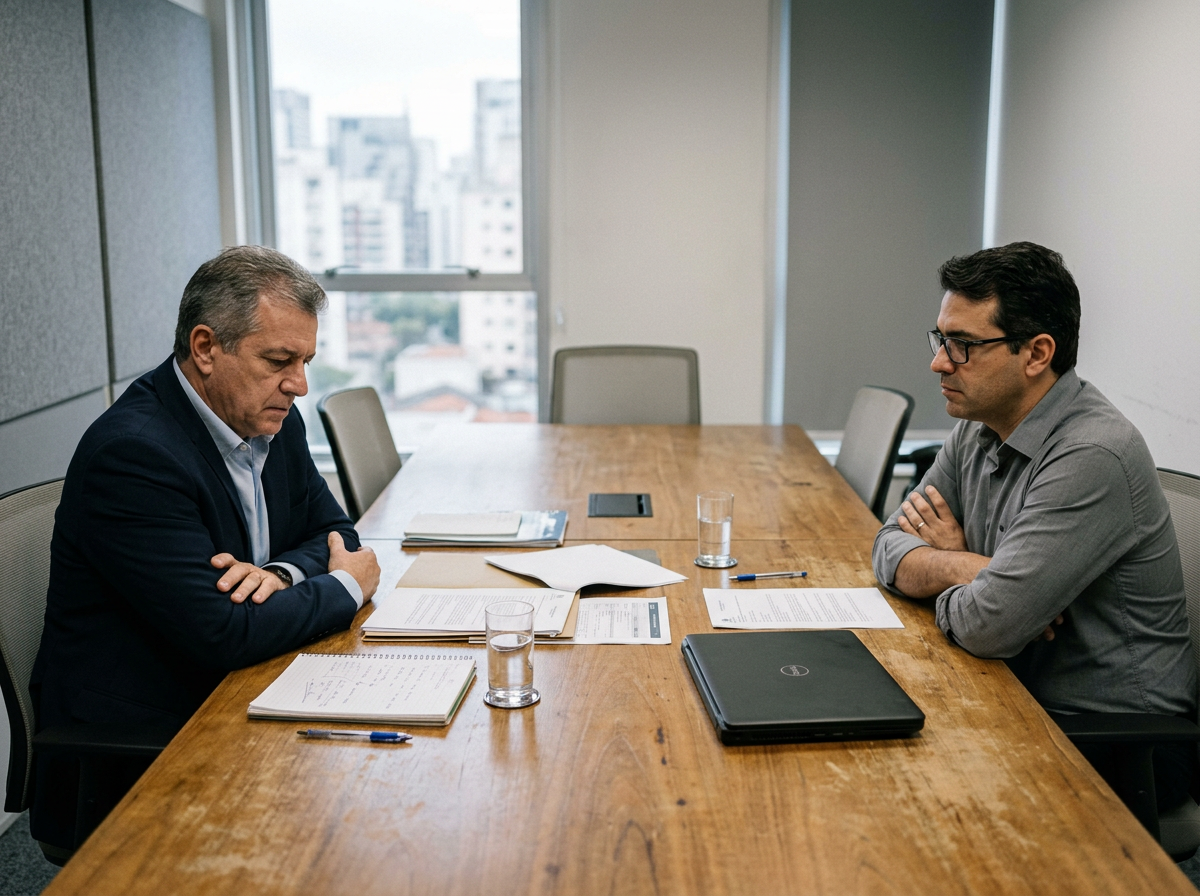 Advogada analisando situações societárias e documentos de empresa