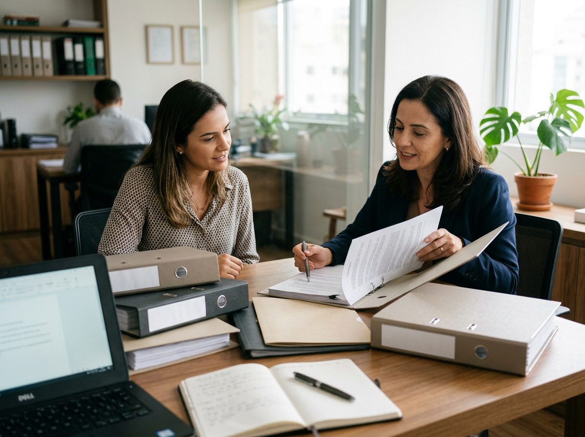 Advogada revisando contratos empresariais e cláusulas contratuais